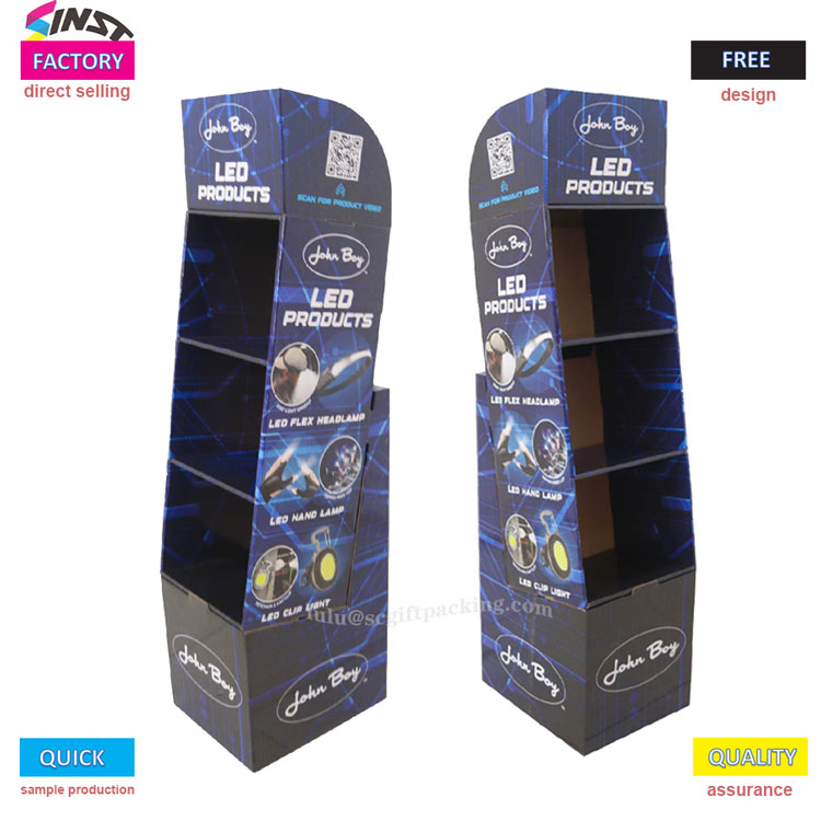 Produk LED Corrugated Cardboard Display Rack kanggo Retail Lighting Products