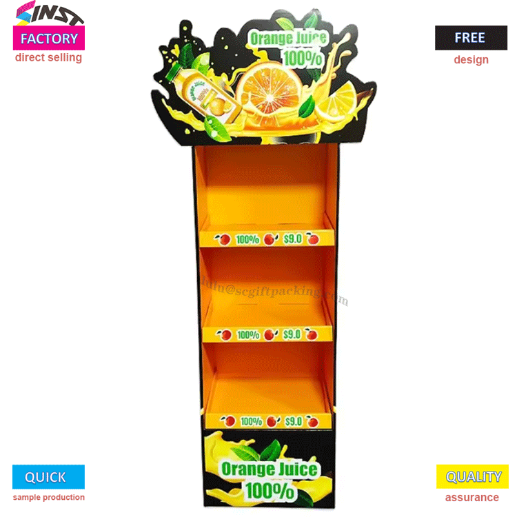 Hot Selling Paperboard Display Stand kanggo jus jeruk